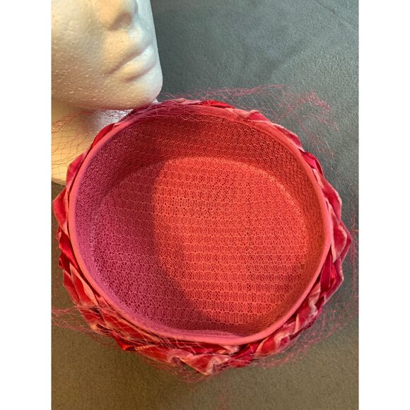 Ladies Pink Satin and Velvet Braided Hat Sz 22 Vintage - Picture 6 of 10
